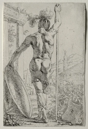 A Soldier Standing, Seen from Behind by Leendert van der Cooghen, print