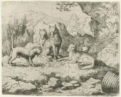 Tibert de kat dagvaardt Reinaert de vos by Allaert van Everdingen, print, 1665-1675