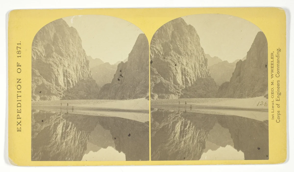 View down Black Cañon, from Mirror Bar. The walls repeated by reflection, No. 3 from the series "Geographical Explorations and Surveys West of the 100th Meridian" by Timothy O'Sullivan, photograph, 1871