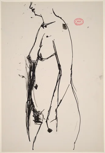 Untitled [standing female nude turned left] by Richard Diebenkorn, drawing, 1955-1967