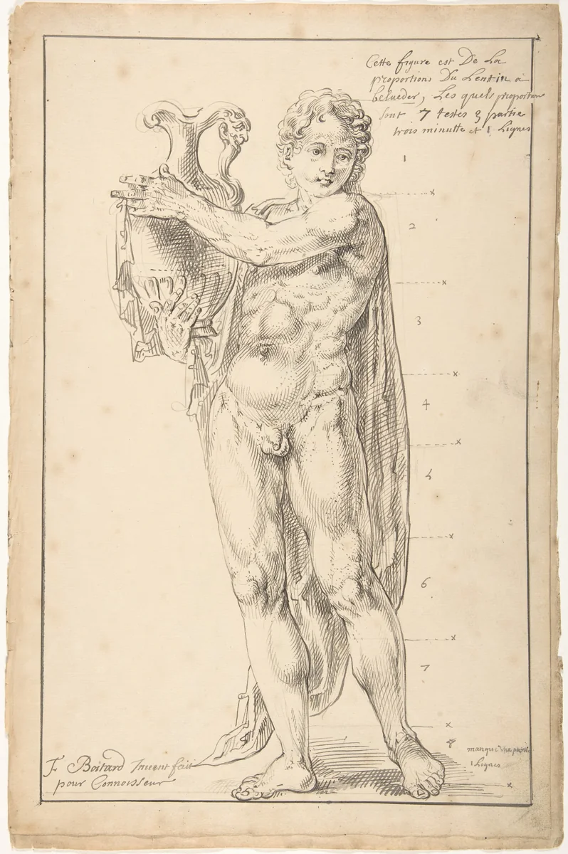 Study of a Male Figure Holding a Vessel (Apollo) by François Boitard, drawing, 1706-1716