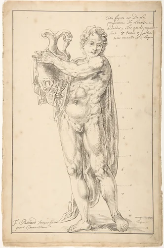 Study of a Male Figure Holding a Vessel (Apollo) by François Boitard, drawing, 1706-1716
