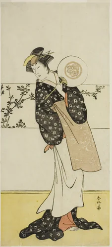 The Actor Osagawa Tsuneyo II, Possibly as Misao Gozen, in the Play Chiyo no Hajime Ondo no Seto (Beginnings of Eternity: The Ondo Straits in the Seto Inland Sea) (?), Performed at the Kiri Theater from the Twenty-seventh Day of the Seventh Month, 1785 by Katsukawa Shunko, print, 1780-1790