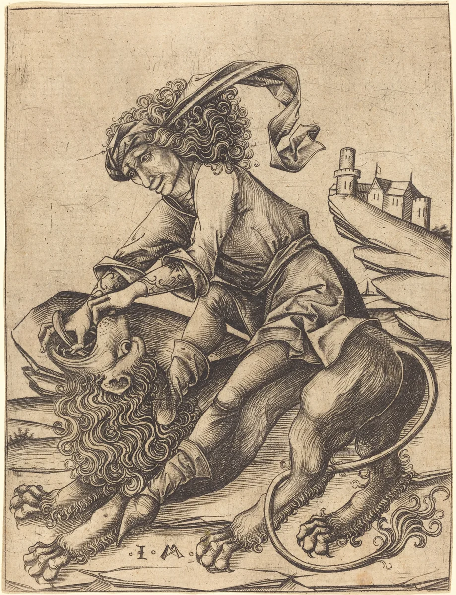 Samson and the Lion by Israhel van Meckenem, print, 1475