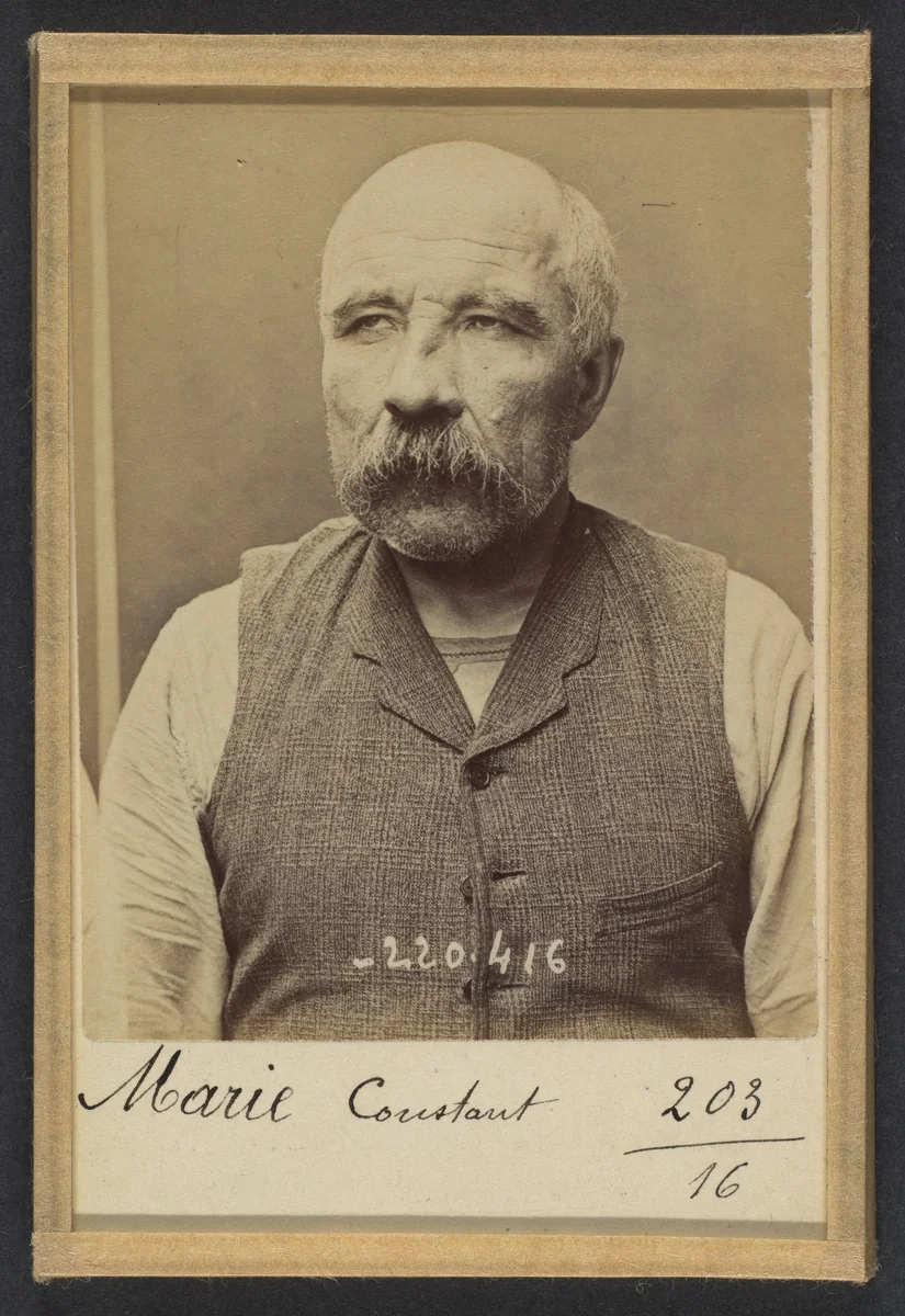 Marie. Constant. 53 ans, né le 27/8/38 à Ste-Houvrince (Calvados). Garçon rnarçon. Anarchiste. 2/7/94. by Alphonse Bertillon, photograph, 1894