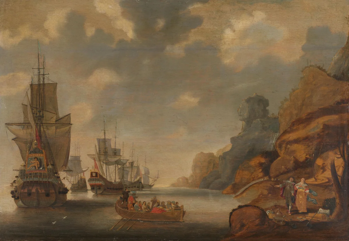 A French Squadron near a Rocky Coast by Jacob Bellevois, painting, 1640-1676