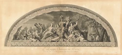 L'Europe Chrêtienne en Paix Cintre du Salon de la Paix du côté des appartemens de la Reine (Christian Europe in Peace, Center of the Salon of Peace next to the Queen's Chambers) [pl. 45] by Jean-Baptiste Massé
Jean-Michel Liotard
Johann Georg Wille
Charles Le Brun, print, 1752
