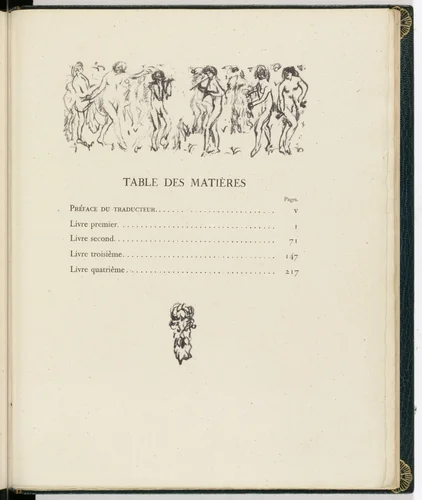 Headpiece and tailpiece (table of contents) from Daphnis et Chloé by Pierre Bonnard, illustrated book, 1902