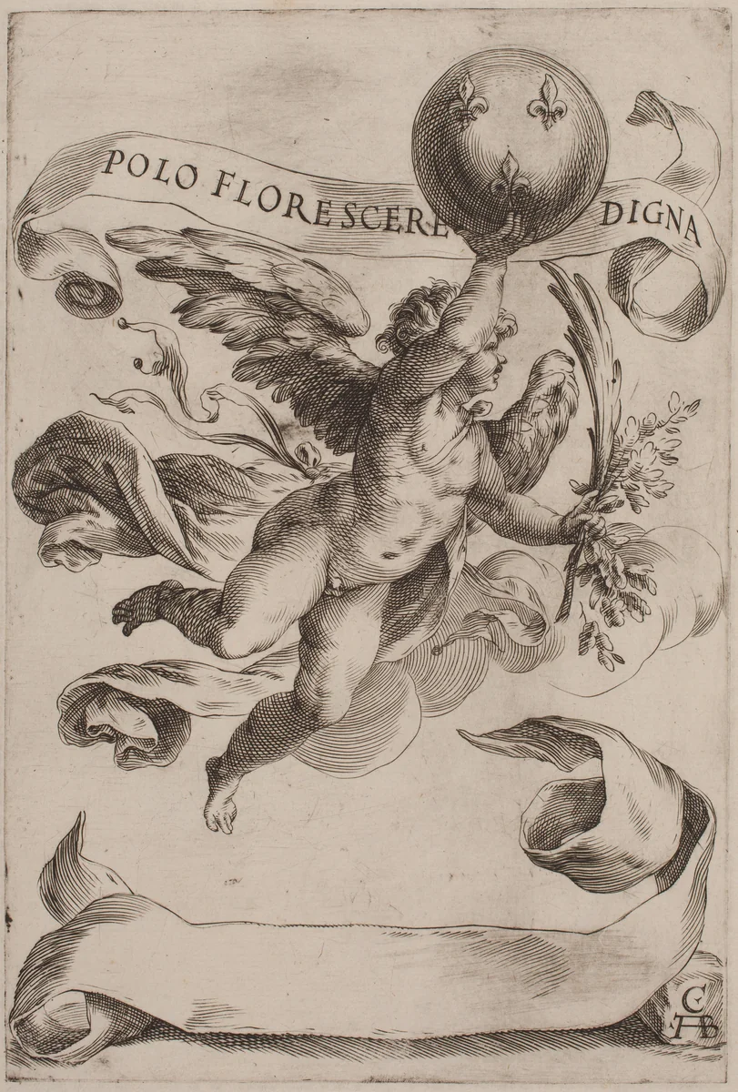 Genius with the Medici Coat-of-Arms by Cherubino Alberti, print, 1605