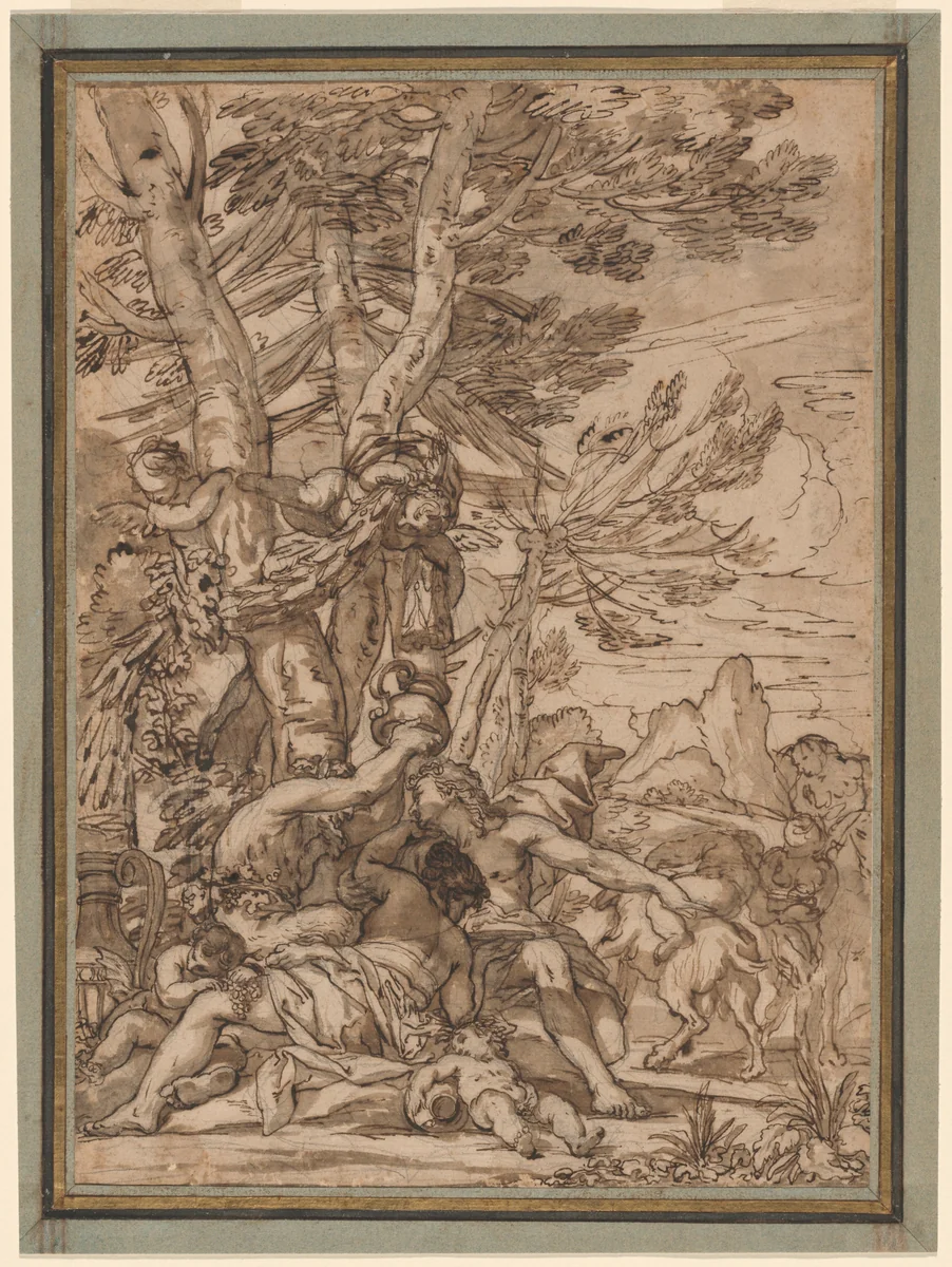 A Bacchanal by Giuseppe Nicola Nasini, drawing, 1695-1705