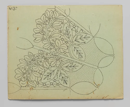 Kantpatroon voor een kleed van kloskant met goudenregentakken en -bloemen by Louise Wilhelmina van der Meulen-Nulle, textile, 1912