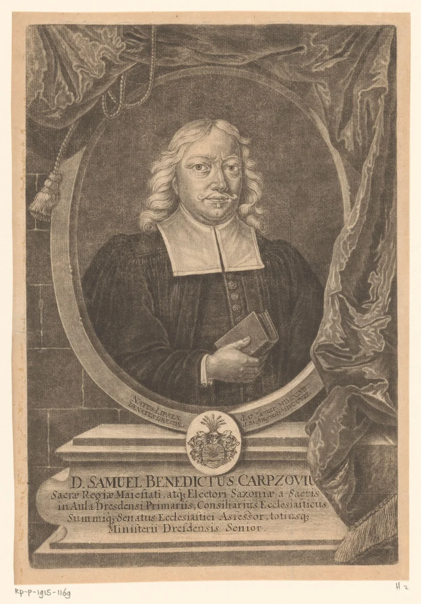 Portret van Samuel Benedikt Carpzov by Johann Georg Bodenehr, print, 1707-1730