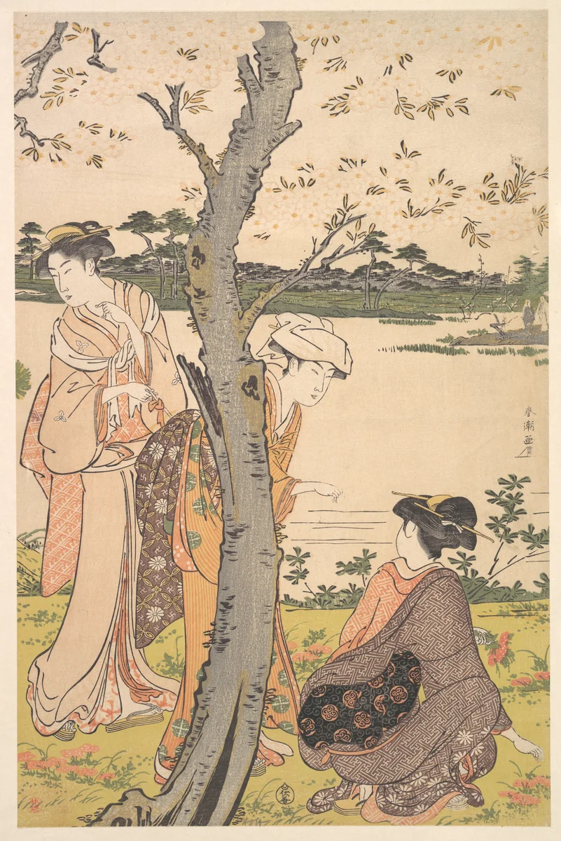 Gathering Young Flowers by Katsukawa Shunchō (勝川春潮), print, 1780-1795