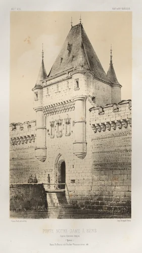 Architecture Pittoresque ou Monuments des XVeme. Et XVIeme. Siecles: Chateaux de France des XV et XVI Siecles: Pl. 80, Porte Notre-Dame à Sens d'après d'ancienNEs dessins (Yonne) by Victor Petit, print, 1860