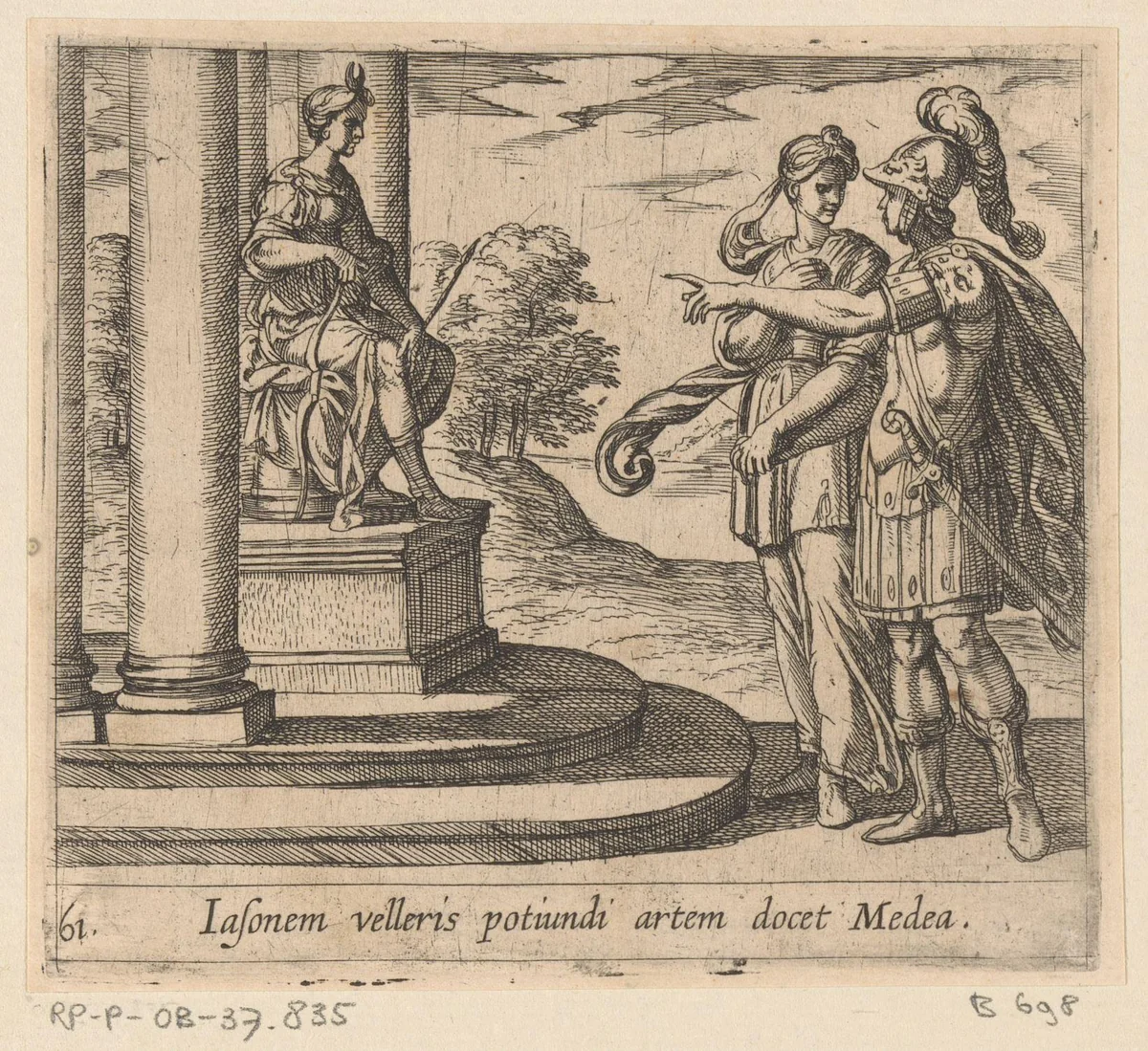 Jason en Medea bij het altaar van Diana by Antonio Tempesta, print, 1606
