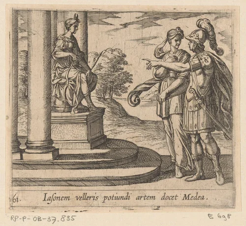 Jason en Medea bij het altaar van Diana by Antonio Tempesta, print, 1606
