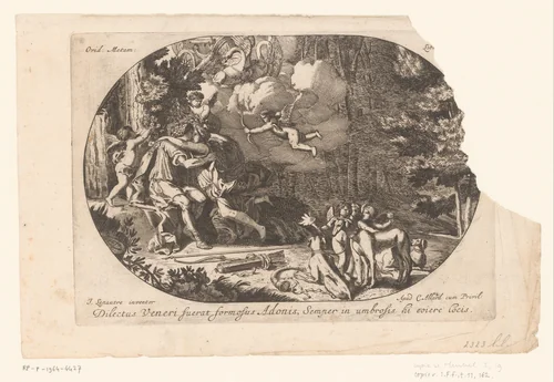 Venus en Adonis by anonymous, print, 1658-1709