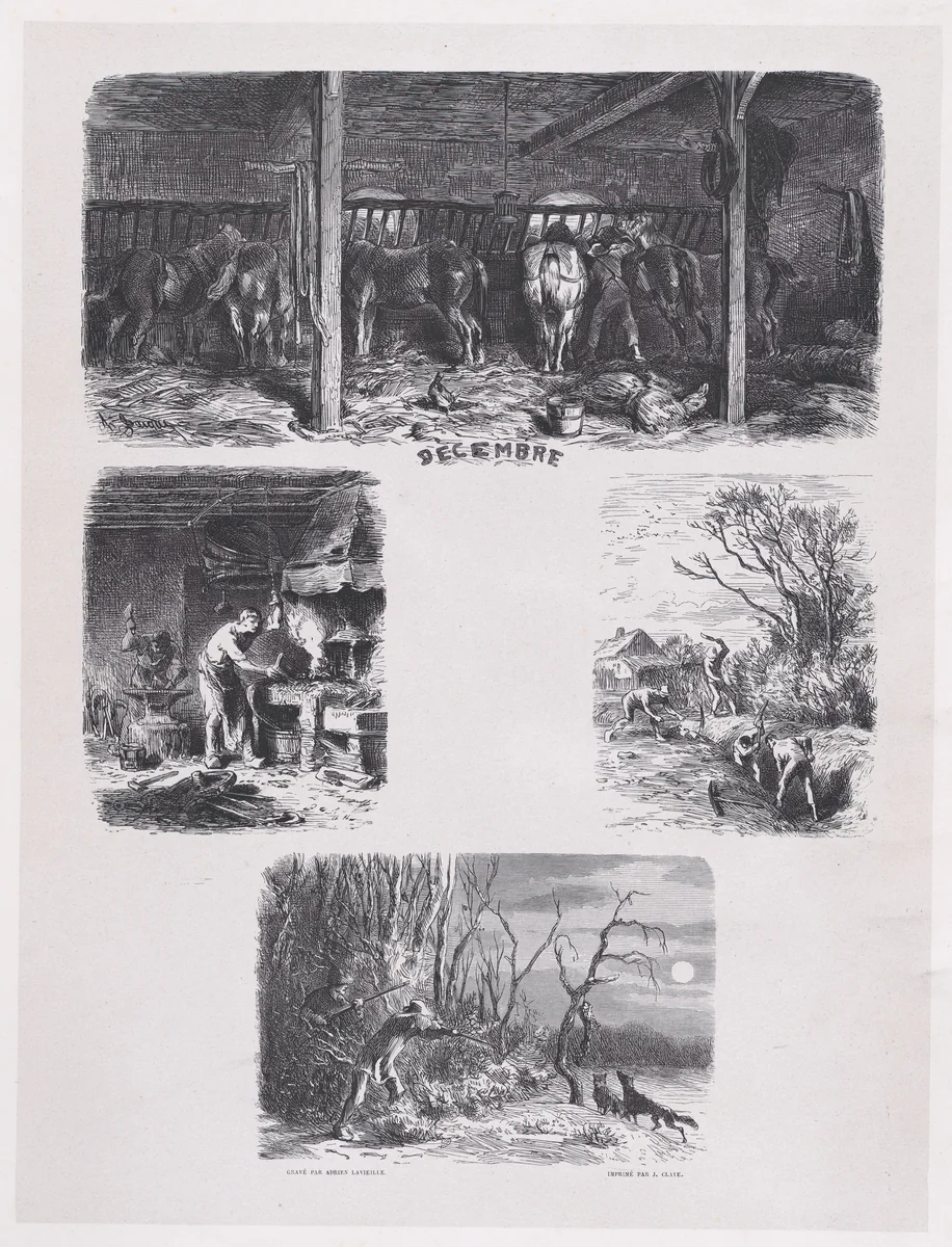 December, from "Album of Rustic Subjects" by Charles Jacque, print, 1859