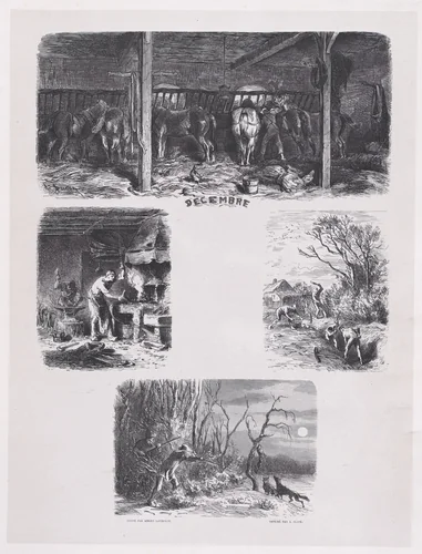 December, from "Album of Rustic Subjects" by Charles Jacque, print, 1859
