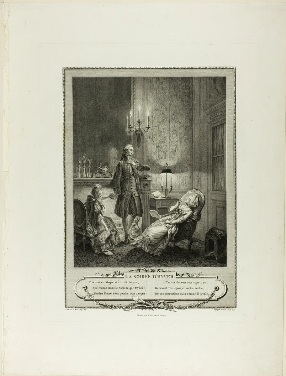 Winter Evening, from Monument du Costume Physique et Moral de la fin du Dix-huitième siècle by François Robert Ingouf, print, 1774