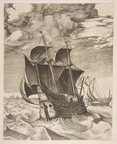 A Dutch Hulk and a Boeier from The Sailing Vessels by Pieter Bruegel, print, 1565