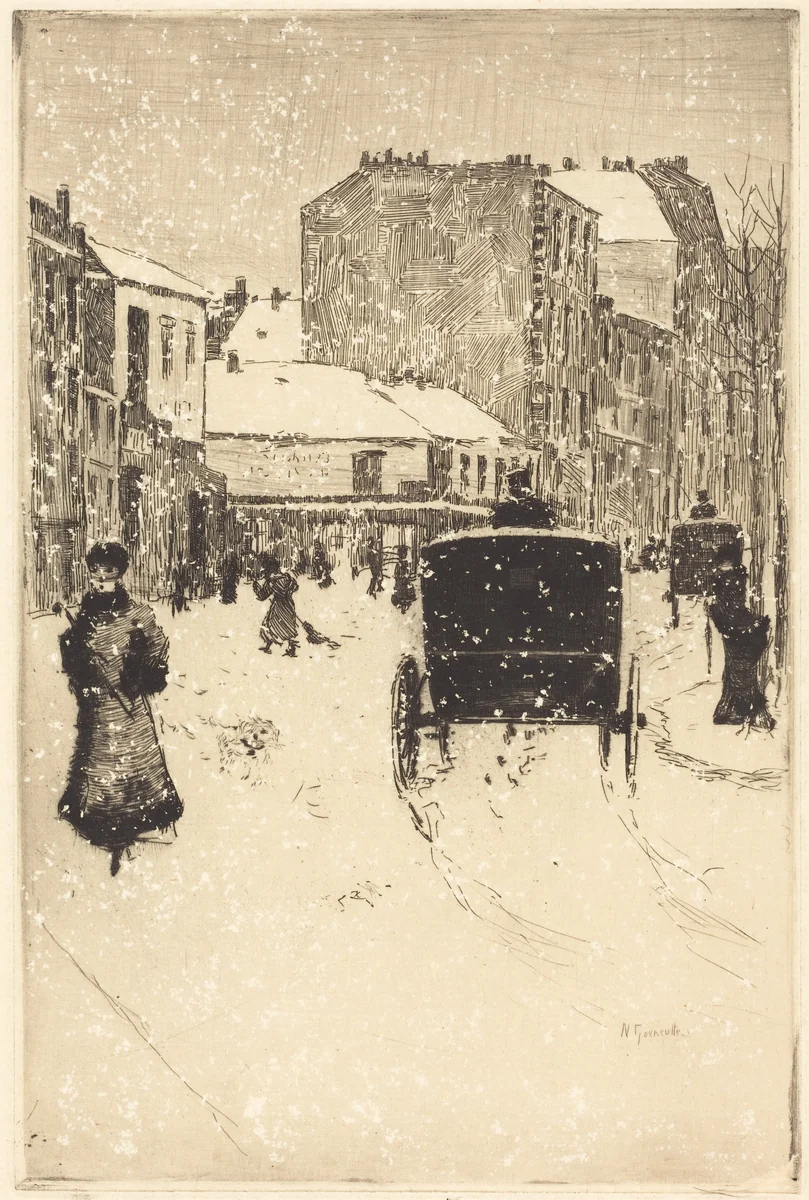 Boulevard Clichy in the Snow (Le boulevard Clichy par un temps de neige) by Norbert Goeneutte, print, 1876