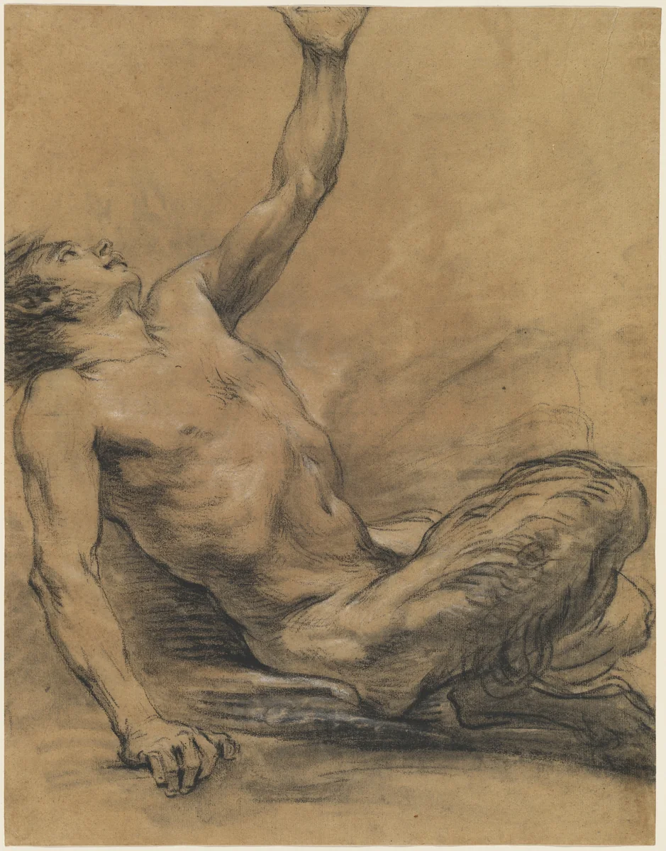 Seated Satyr Leaning Backward [recto] by Jean-Baptiste Deshays, drawing, 1758-1765
