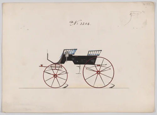 Design for 4 seat Phaeton, no top, no. 3206 by Brewster & Co., drawing, 1876