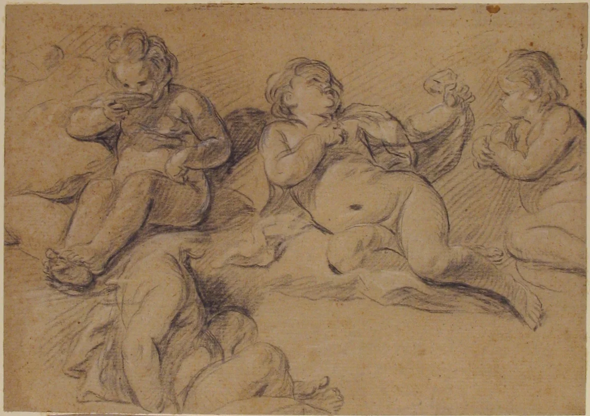 Four Studies of a Nude Child by Joseph François Parrocel, drawing, 1715-1781