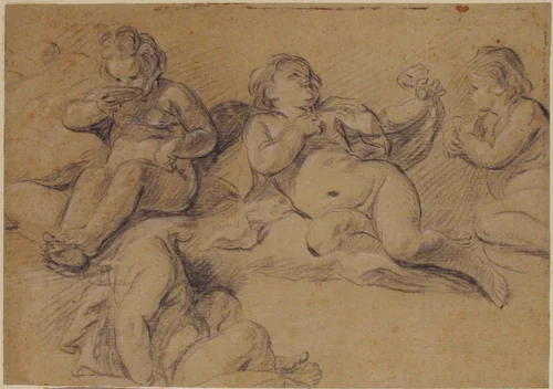 Four Studies of a Nude Child by Joseph François Parrocel, drawing, 1715-1781
