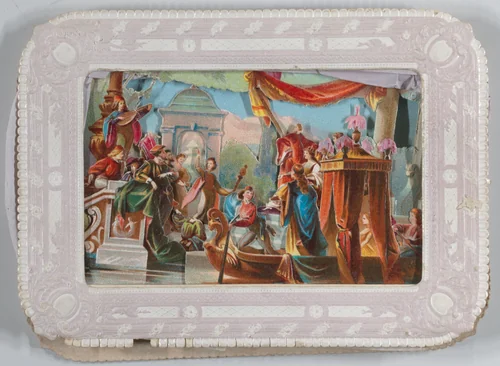 Valentine - Mechanical - scene of barge, troubadours, Temple of Hymen by anonymous, other, 1870-1880