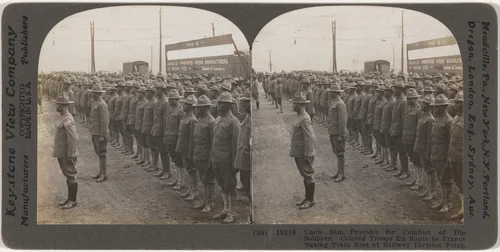 "Uncle Sam Provides for Comfort of His Soldiers" by Keystone View Company, photograph, 1915