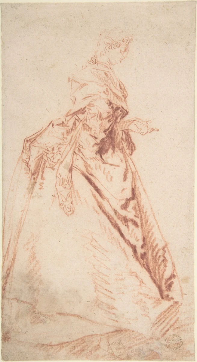Standing Woman Facing Right by Nicolas Lancret, drawing, 1700-1743