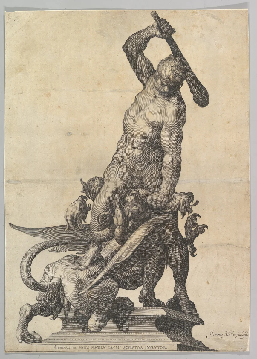 Hercules Slaying the Hydra by Jan Muller, print, 1600-1604