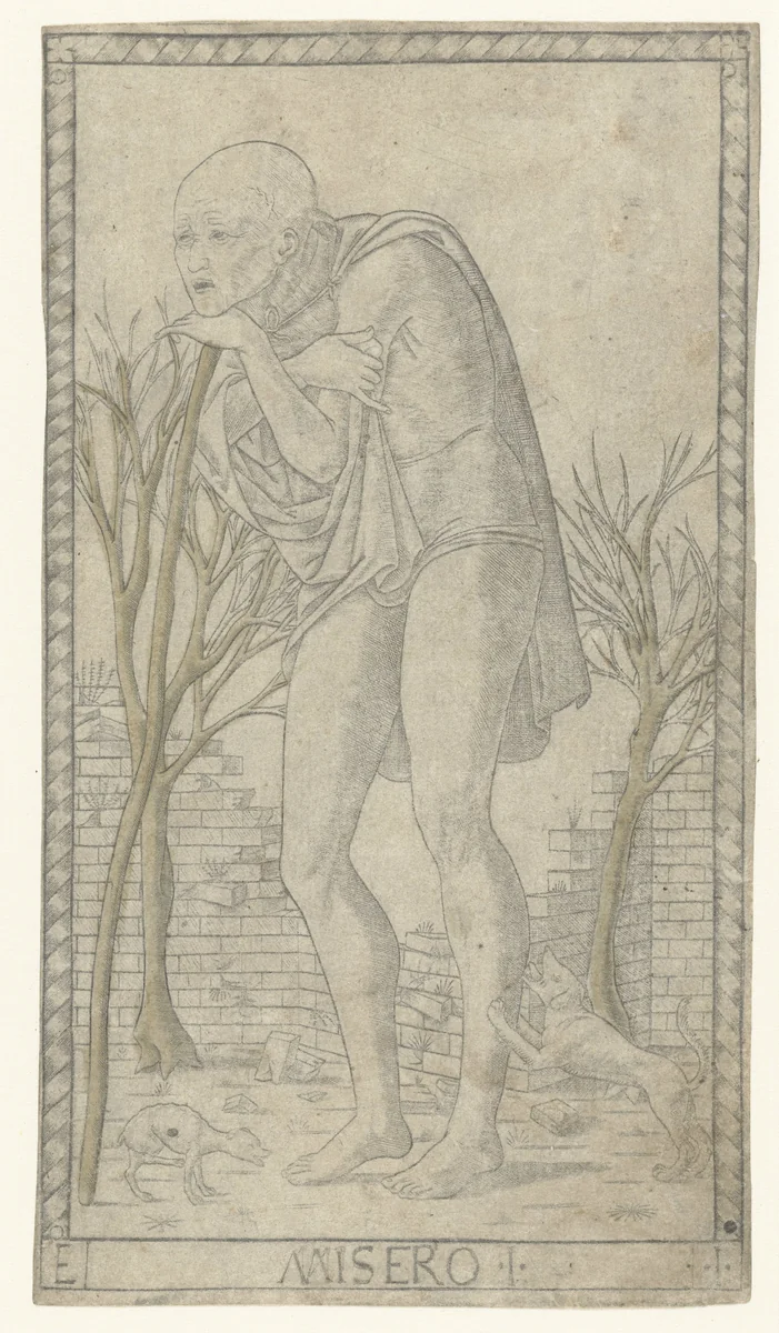 Bedelaar en twee honden by anonymous, print, 1463-1467