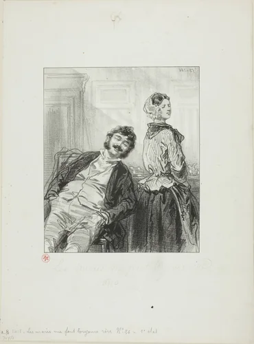 Husbands Always Make Me Laugh: Come, Mme. Rabat-joie, shut up by Paul Gavarni, print, 1853