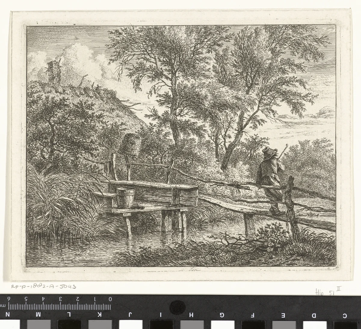 Man op brug by Hermanus Fock, print, 1781-1822