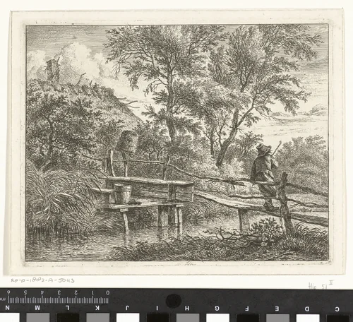 Man op brug by Hermanus Fock, print, 1781-1822