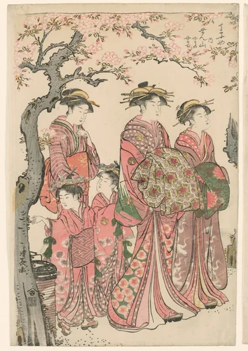 The Courtesans Senzan, Yasono, and Yasoji of the Chojiya by Torii Kiyonaga (鳥居清長), print, 1785