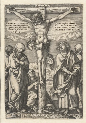 Christus aan het kruis en Maria en Johannes by Unknown, print, 1547
