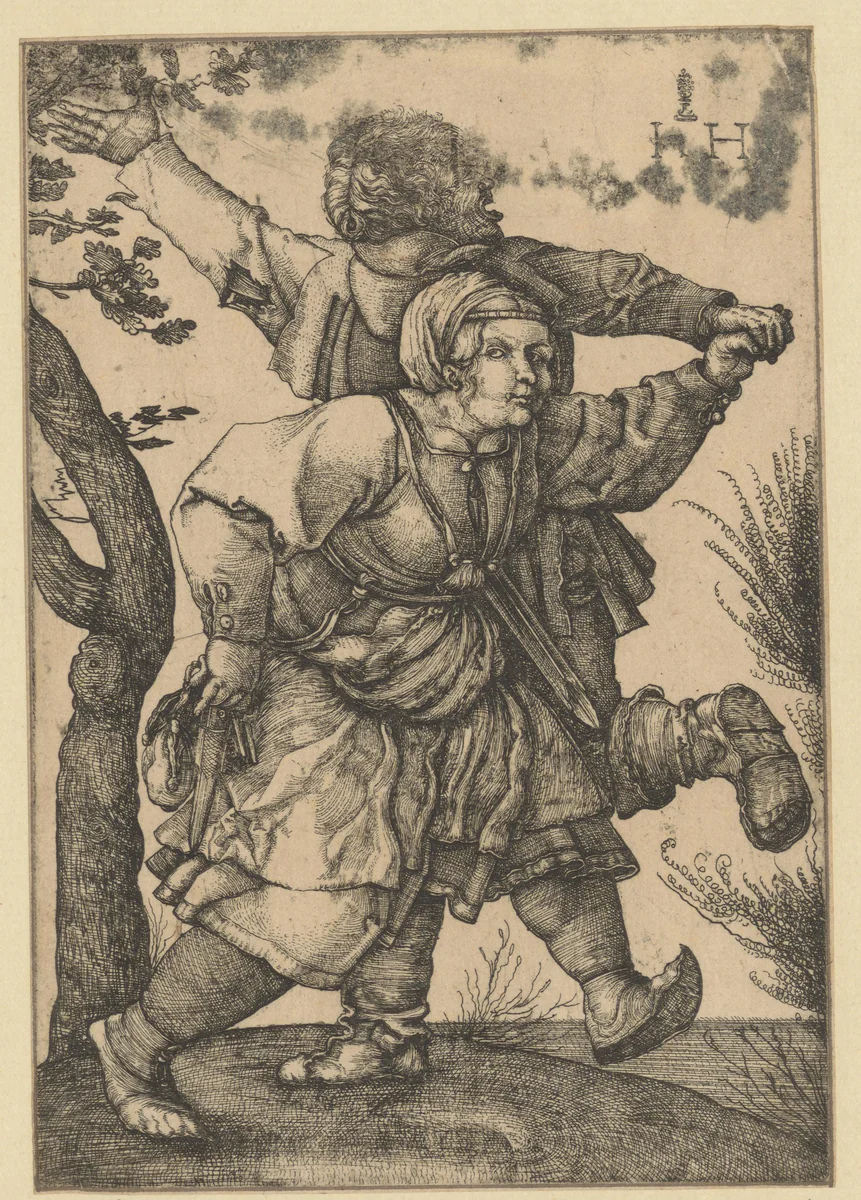 Dansende boeren by Unknown, print, 1525-1550