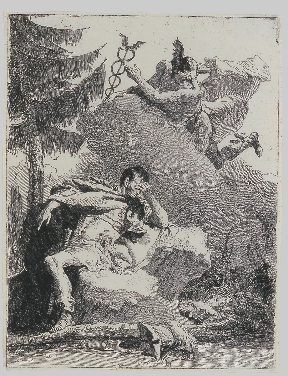 Mercury Appears to Aeneas in a Dream by Giovanni Domenico Tiepolo, print, 1757