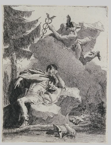 Mercury Appears to Aeneas in a Dream by Giovanni Domenico Tiepolo, print, 1757