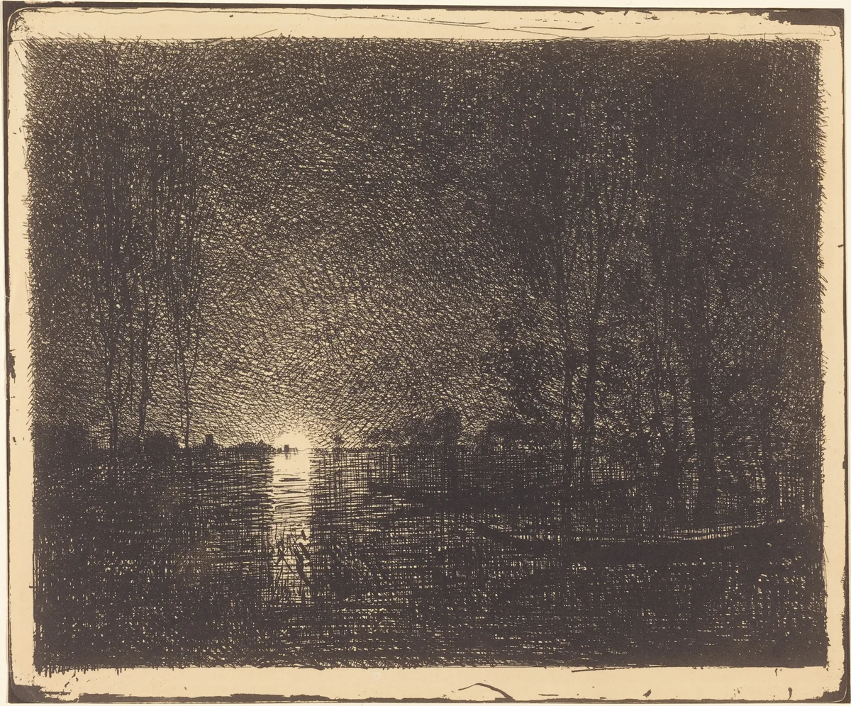 Moonlit Landscape by Charles-François Daubigny, print, 1862