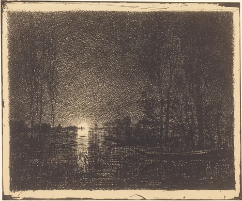 Moonlit Landscape by Charles-François Daubigny, print, 1862