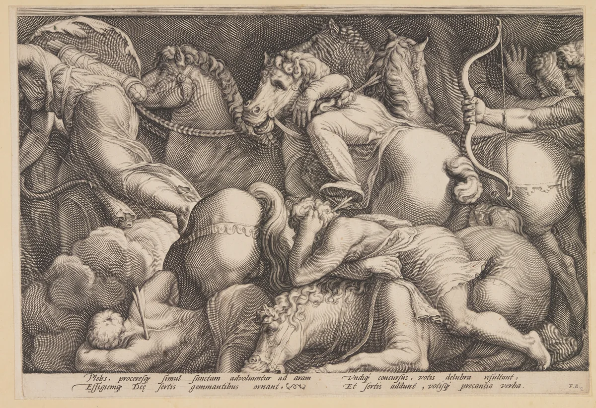 The Punishment of Niobe (Plate 2) by Jan Saenredam, print, 1594