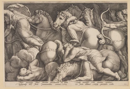 The Punishment of Niobe (Plate 2) by Jan Saenredam, print, 1594