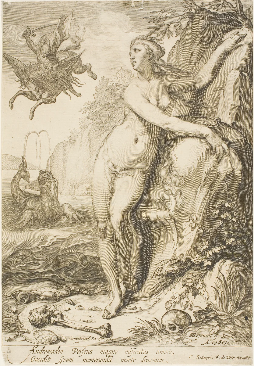 Andromeda by Jan Saenredam, print, 1596-1606