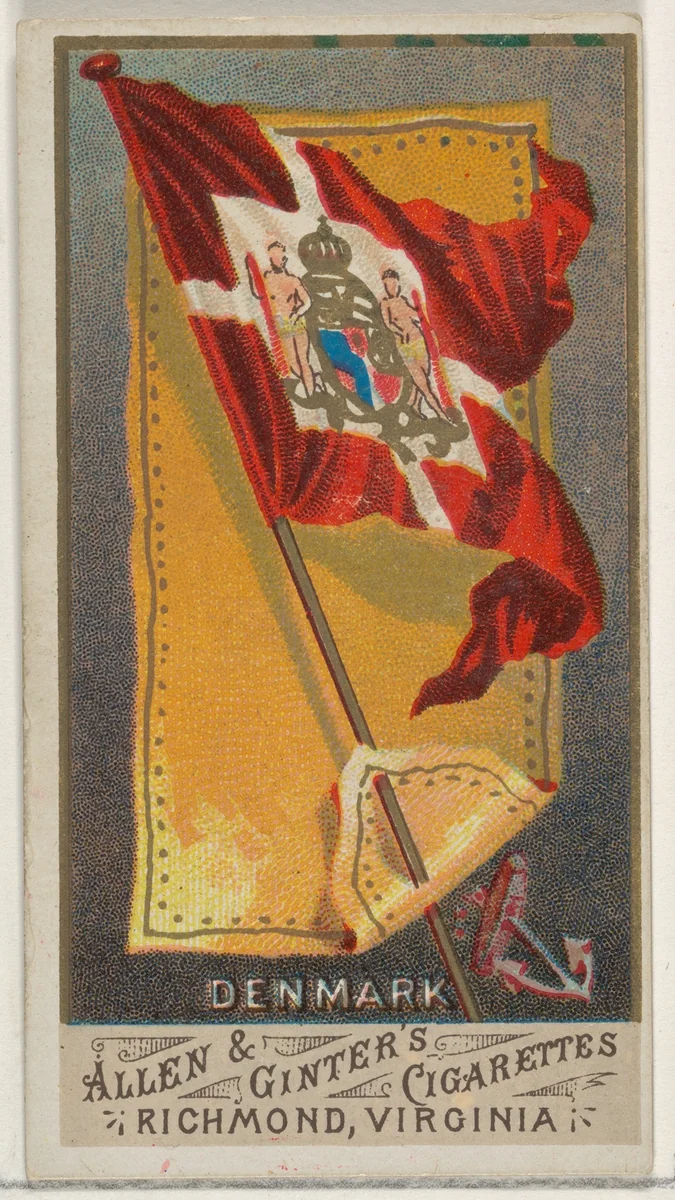 Denmark, from Flags of All Nations, Series 1 (N9) for Allen & Ginter Cigarettes Brands by Allen & Ginter, print, 1887