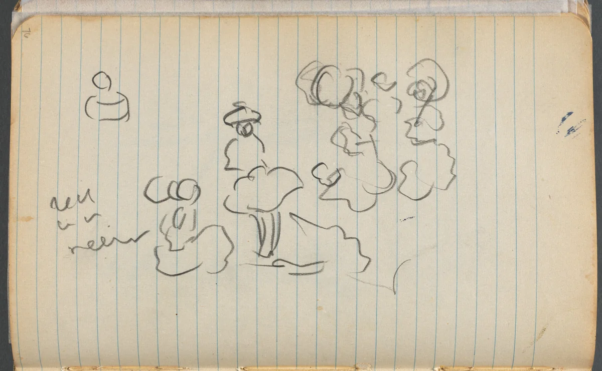 Sketchbook, page 076: Figures with Notes by Maurice Prendergast, book, 1905-1910